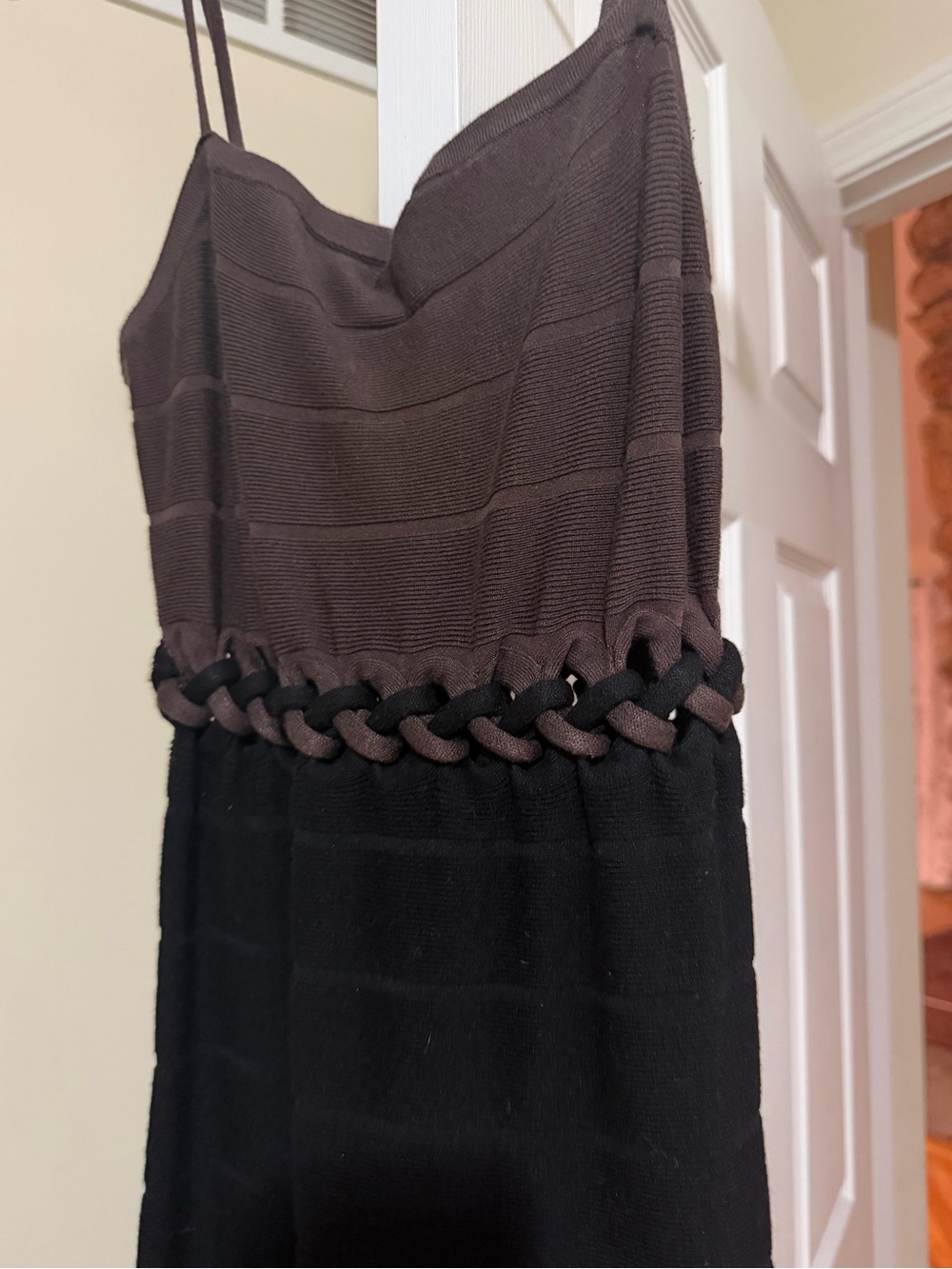 Express Brown and Black Spaghetti‑Strap Knit Dress